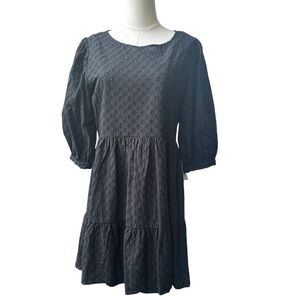 WAYF Black Eyelet Mini Dress Puff Sleeve Babydoll Nordstrom